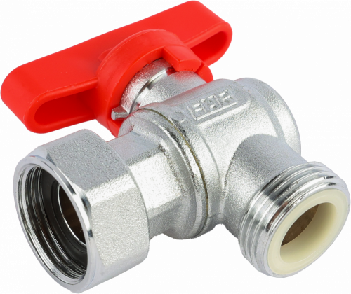 Кран шаровой FAR 3/4"EU(TP)-3/4", НР-накидная гайка EPDM, угловой, красн. бабочка, хром